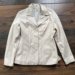 Vintage Wilsons Leather Jacket Genuine Cream Blazer Style Button Front Sz M
